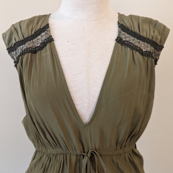 Ramy Brook Isra Mini Dress Sleeveless Deep V Neck Crochet Detail Clover XL NWT - Picture 4 of 16